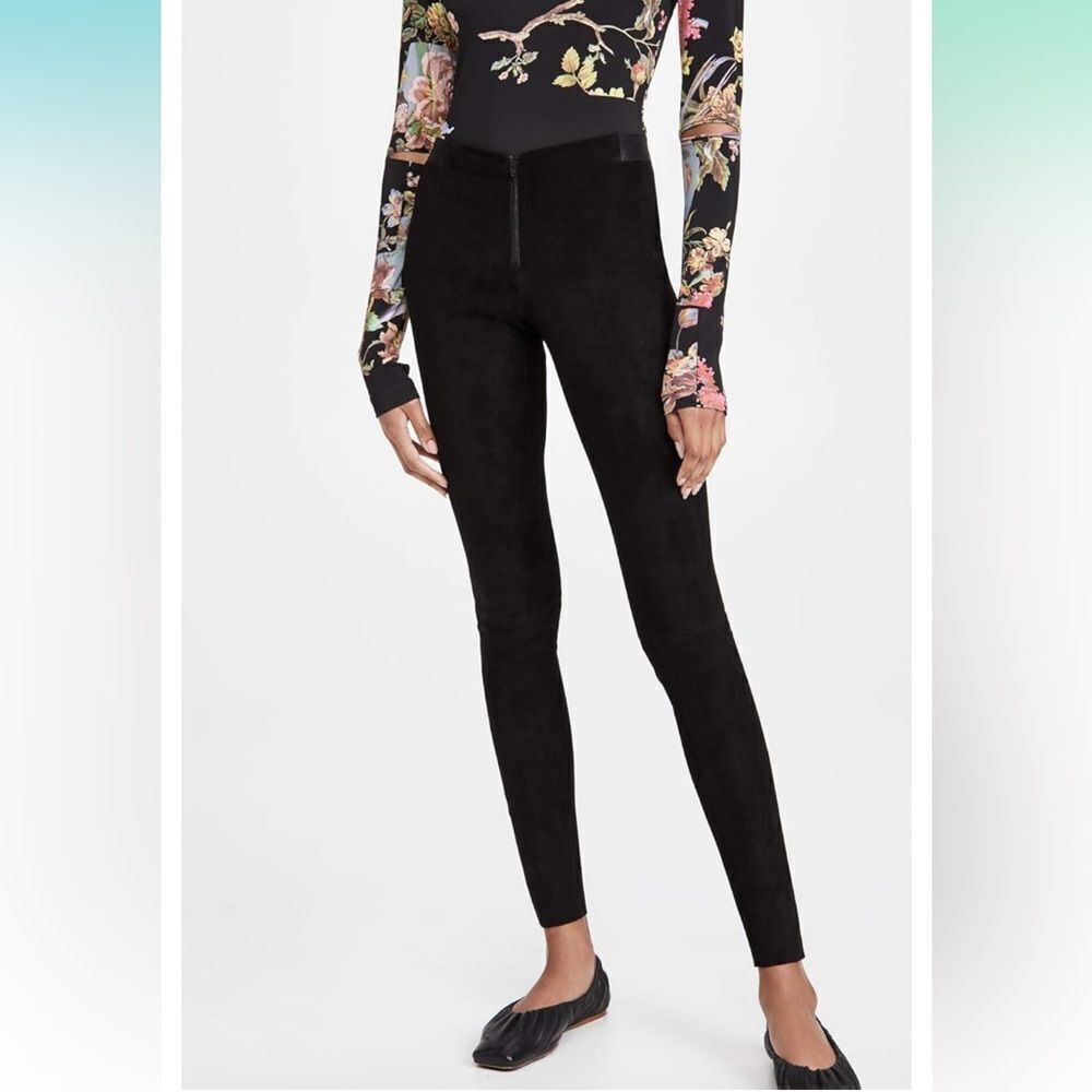 ✨ Alice + Olivia Black Lambskin Suede High-Rise Leggings Size 2